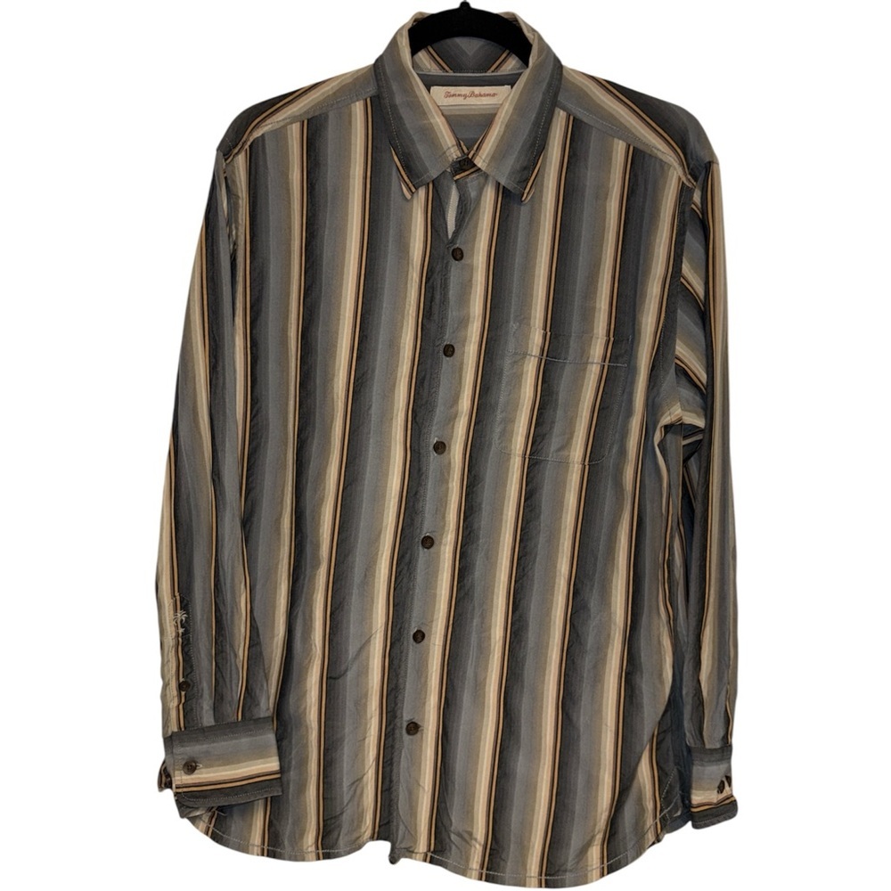 Tommy Bahama burrow down shirt long sleeves w/buttons collared stripes Sz MED